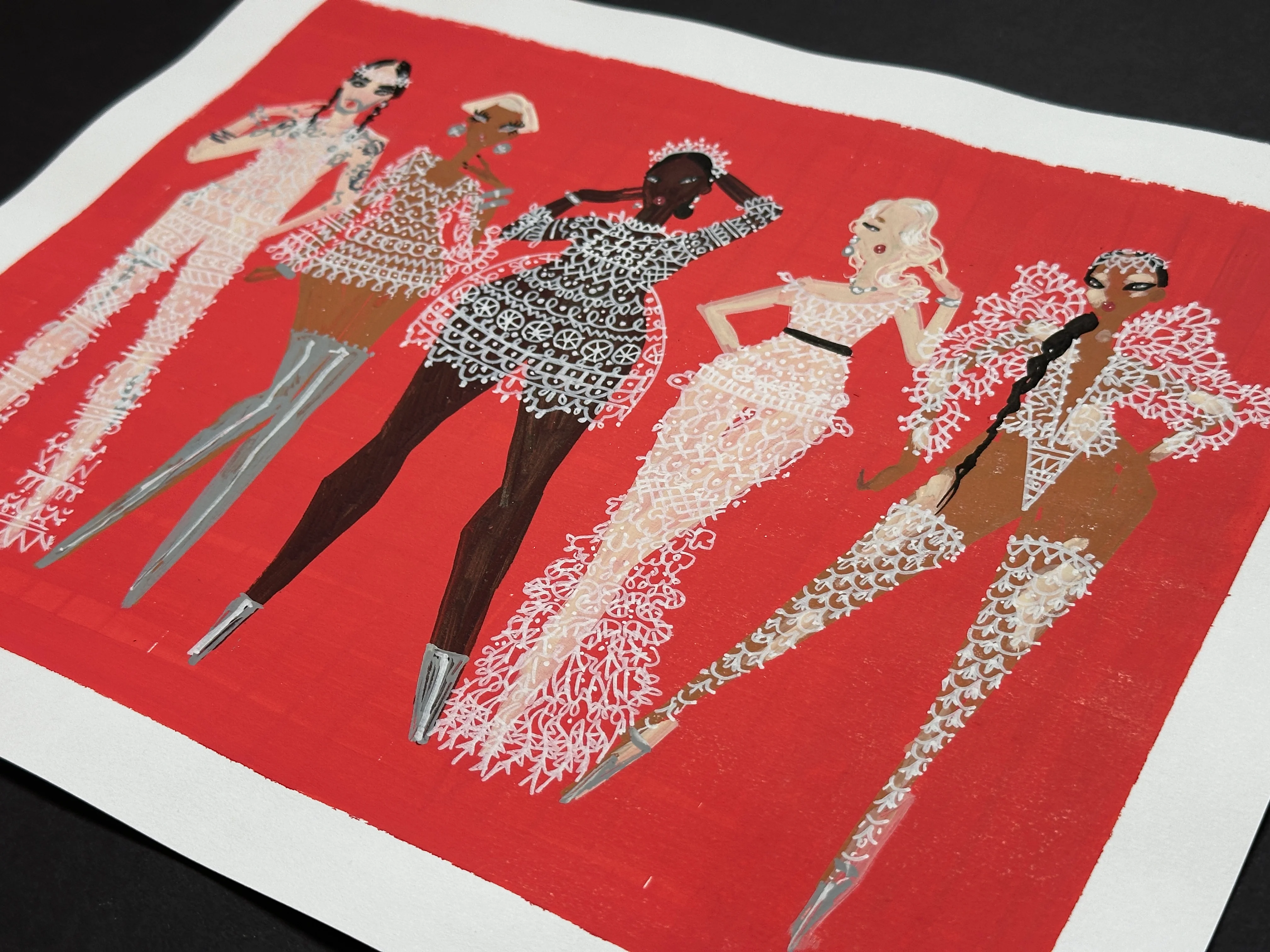 "Lace on Red" Original Illustration - Image 3