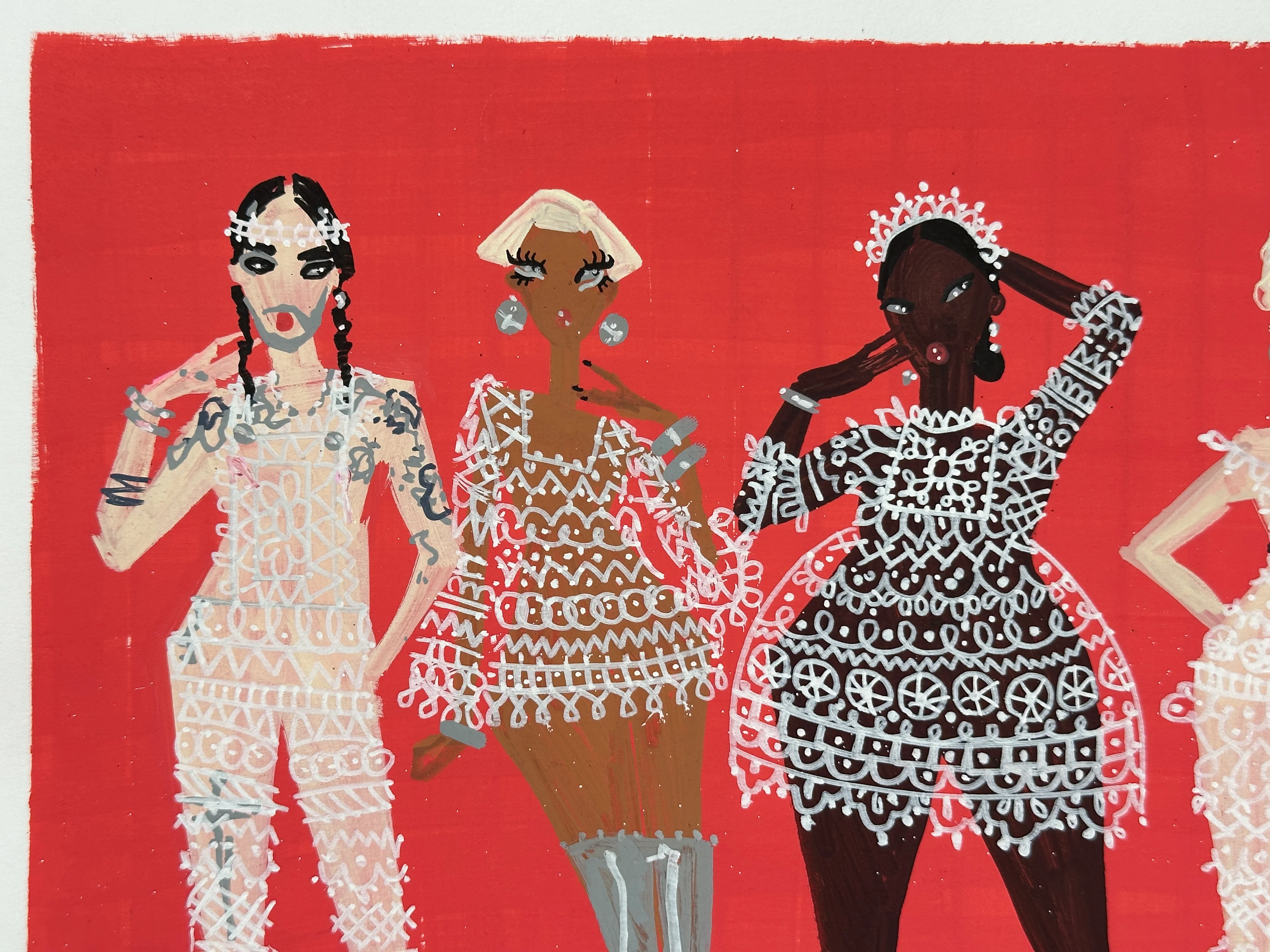 "Lace on Red" Original Illustration - Image 4