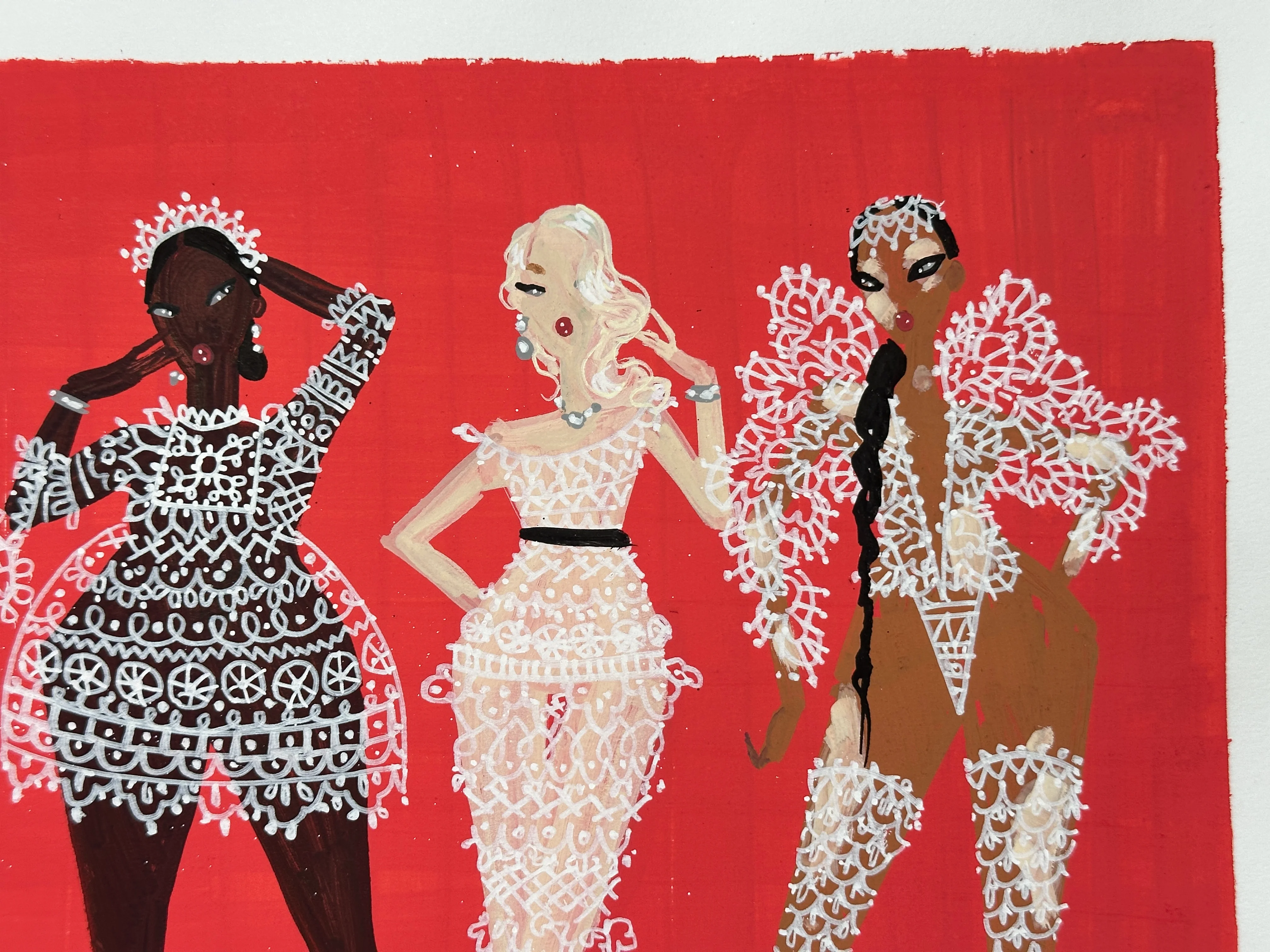 "Lace on Red" Original Illustration - Image 5