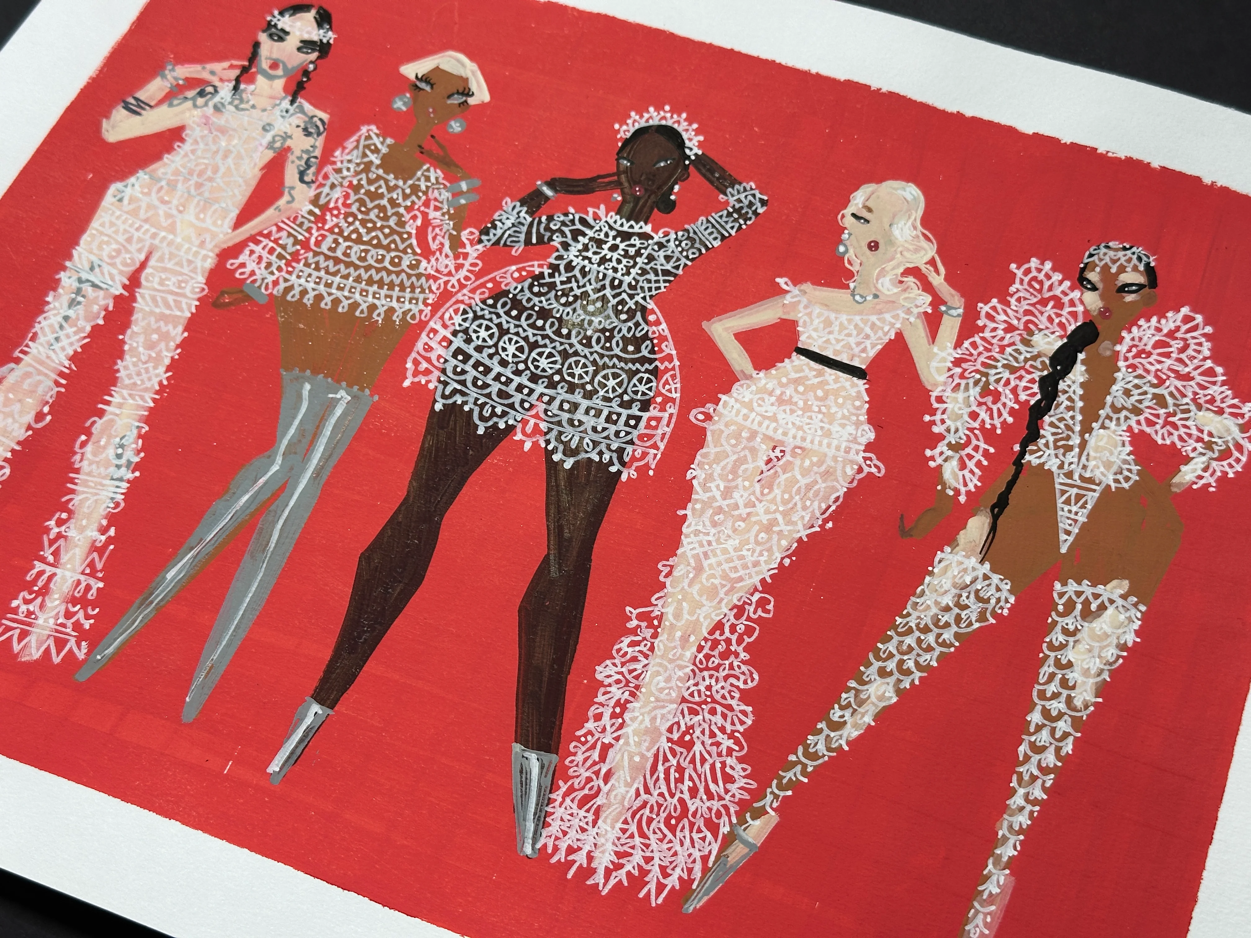 "Lace on Red" Original Illustration - Image 6