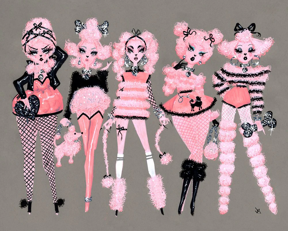 "Pink Poodles #1" Art Print